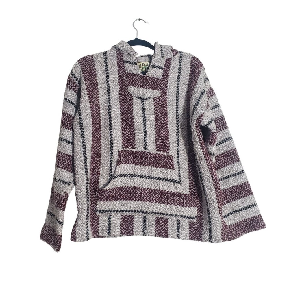 Baja Joe Unisex Striped Hoodie Pullover Size M Y2K Hippie‎ Surfer Beach Rasta